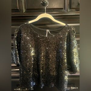 Anthropologie Black Sequin Blouse